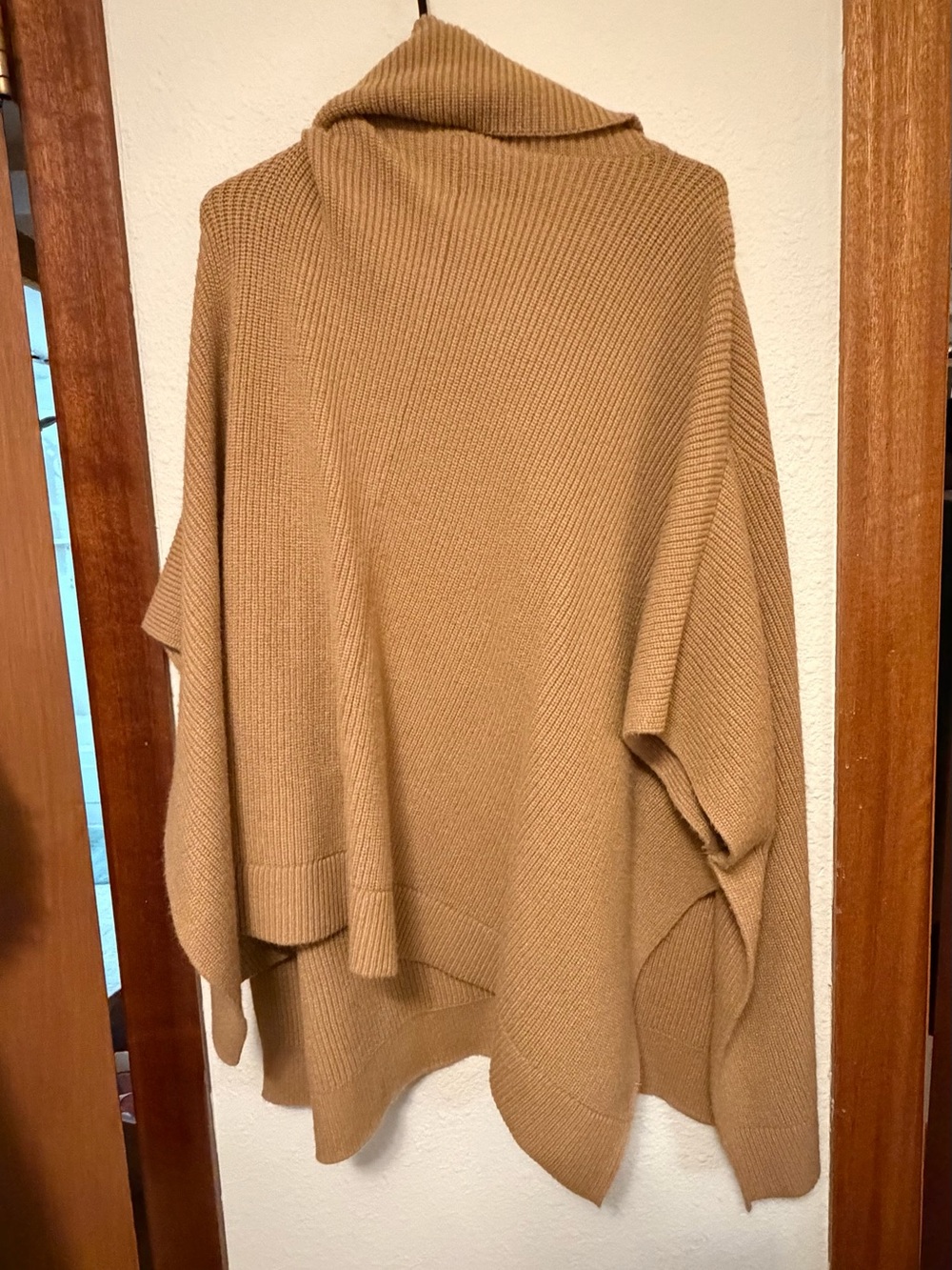 Ann Taylor Camel Knit Draped Open Cardigan Poncho